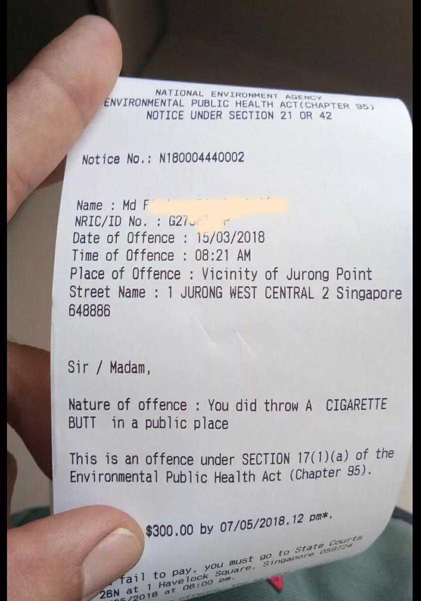 在新加坡乱扔烟头被罚，引马来西亚网友热议-热点新加坡