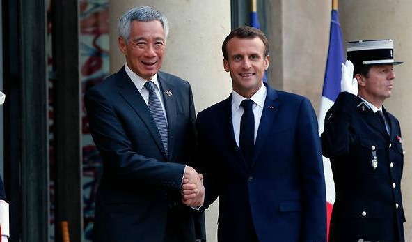 李显龙与法国总统马克龙在爱丽舍宫首次会晤-热点新加坡
